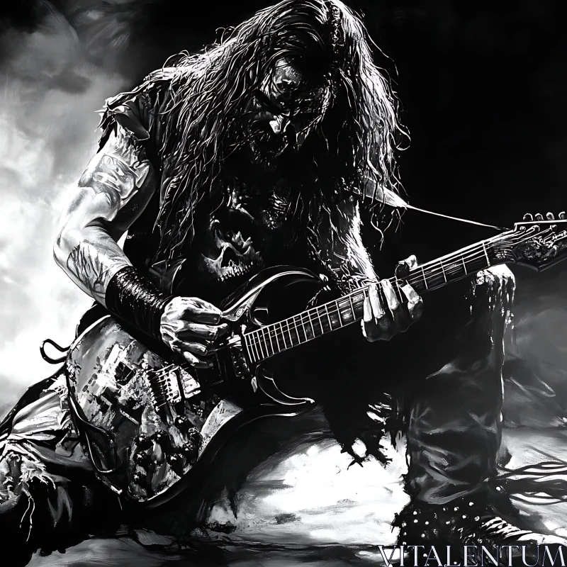 Black and White Guitarist in Concert