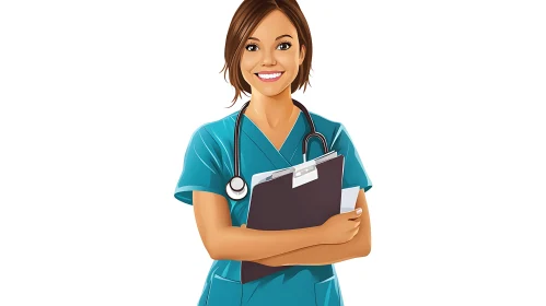 Cartoon Nurse with Stethoscope and File