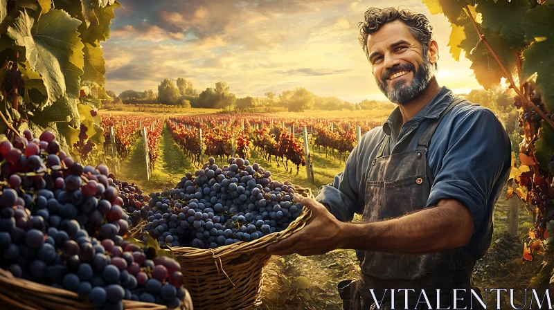 Man with Grapes in Vineyard