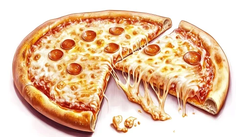 Pepperoni Pizza with Stretchy Cheese Pull
