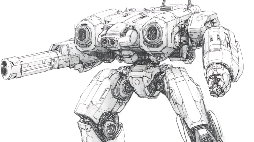 Sci-Fi Robot Sketch with Cannon