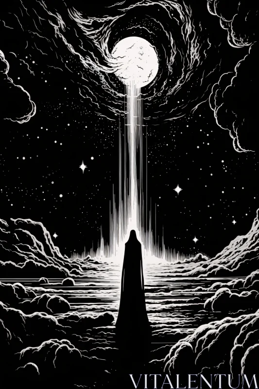 Monochrome Figure Under Celestial Light
