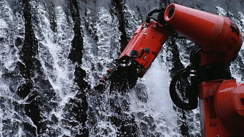 Industrial Robot and Water Cascade