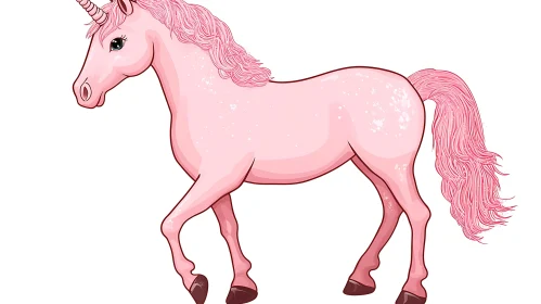 Whimsical Pink Unicorn on White Background