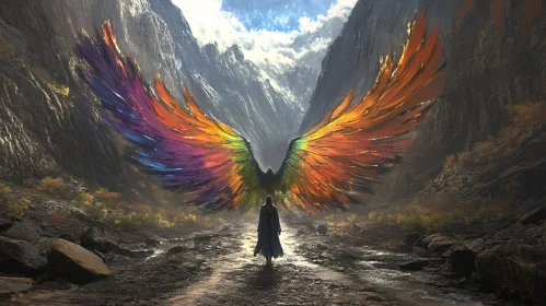 Rainbow Wings Between Mountain Peaks