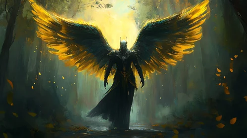 Winged Figure in Dark Forest