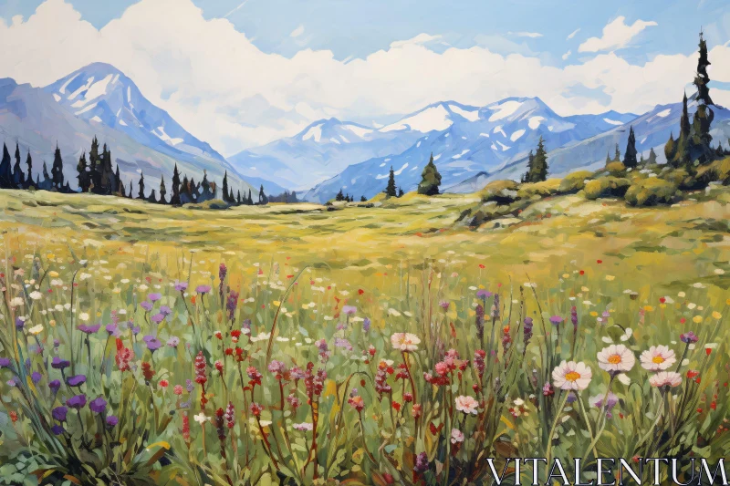 Wildflower Meadow with Distant Mountains