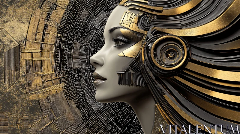 Futuristic Metallic Woman Profile AI Image