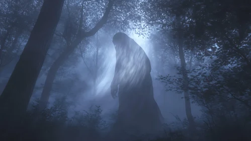 Mysterious Silhouette in Foggy Woods