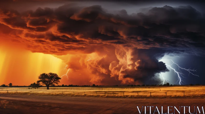 Captivating Nature: Lightning over the Country at Sunset AI Image