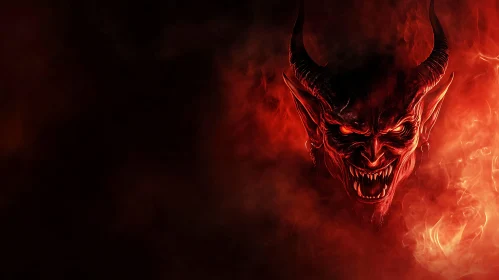 Red Demon Face with Horns