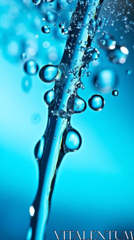 Close-up Water Droplet on Blue Background AI Image