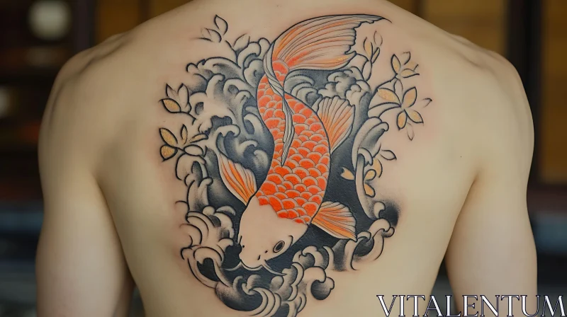 Ornate Koi Fish and Waves Tattoo