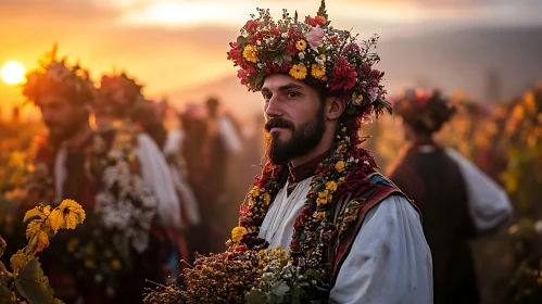 Man in Traditional Dress with Flower Crown