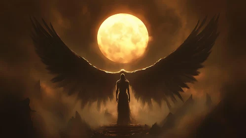 Winged Figure Under the Moon