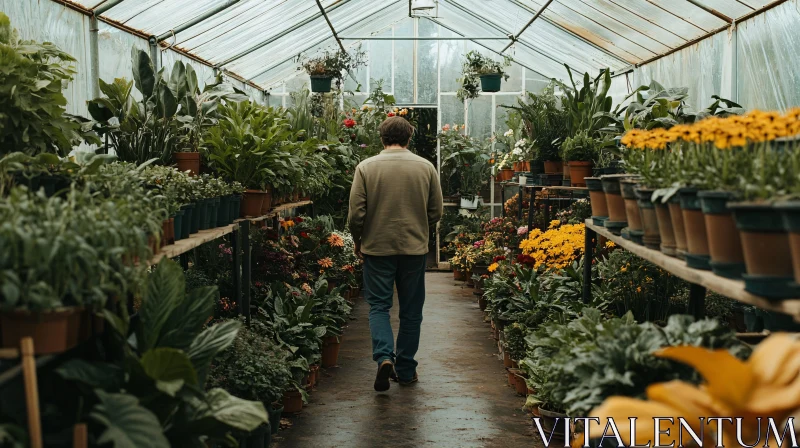 Man in Greenhouse Surrounded by Plants