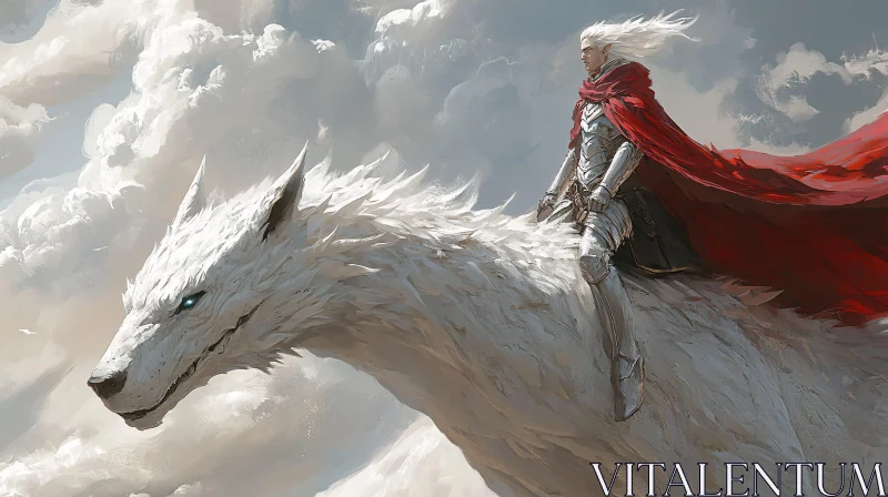 Fantasy Warrior and Wolf in the Sky