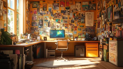 Room Interior with Desk and Posters
