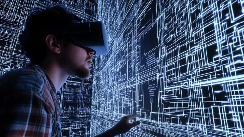 Man Interacting with Virtual Reality Interface