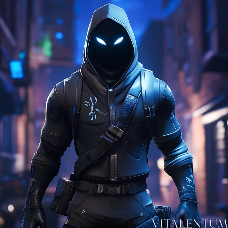 Glow-Eyed Character in Cityscape
