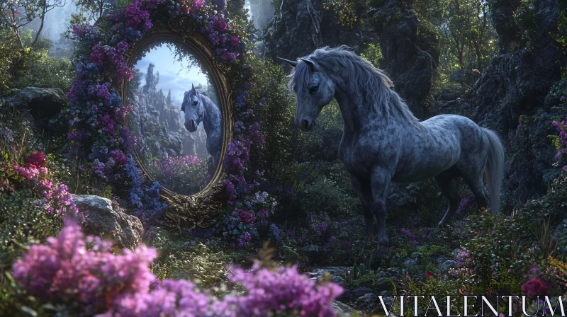 Mystical Unicorn Reflection in Woodland Glade