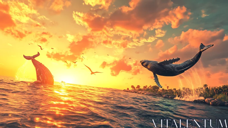 Whales at Sunset Ocean View