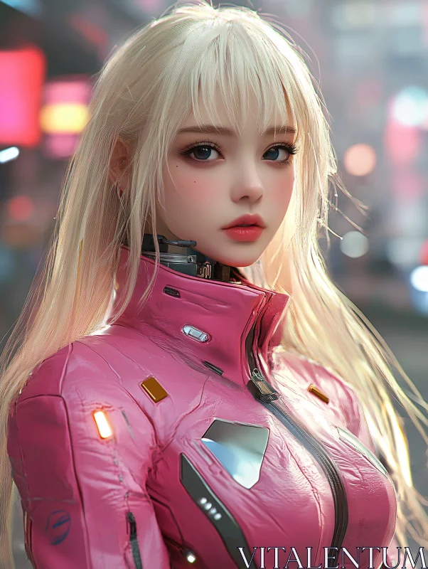 Blonde Cyborg Model in Pink Jacket
