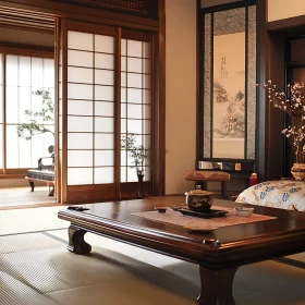 Traditional Japanese Room with Tea Table