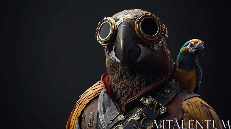 Goggled Bird Steampunk Style AI Image
