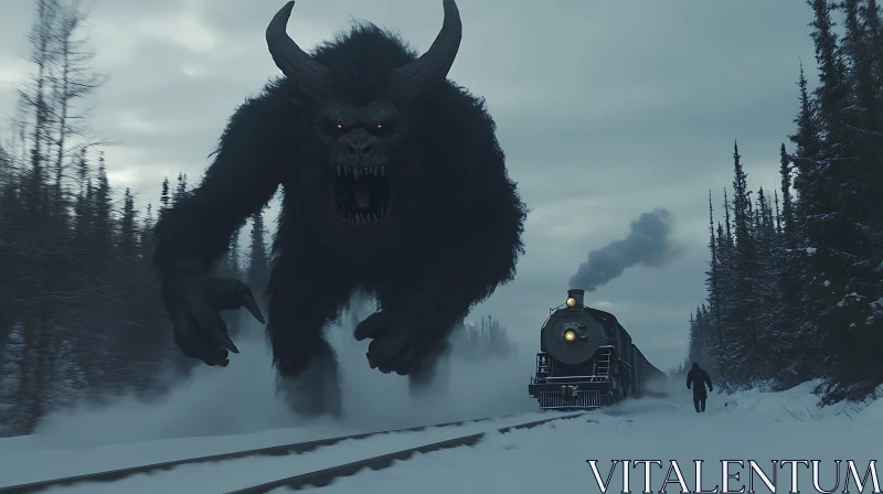 Winter Train Ride Interrupted By Monster AI Image