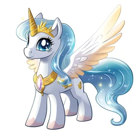 Magical Pony with Golden Horn and Wings