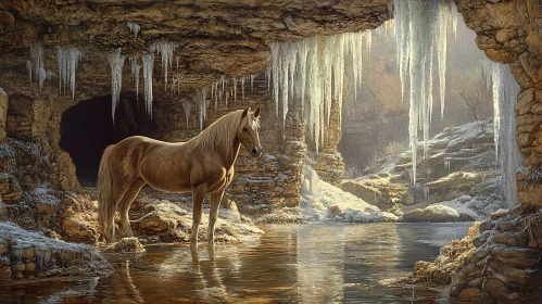 Winter Horse by Cave Entrance
