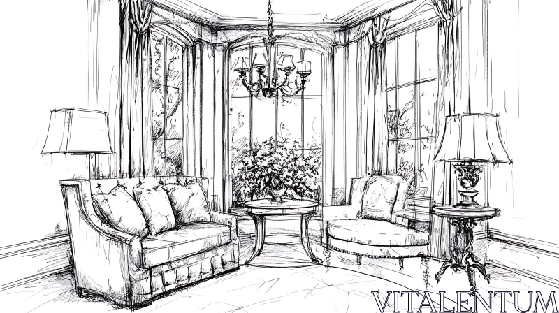Monochromatic Interior Design Drawing AI Image
