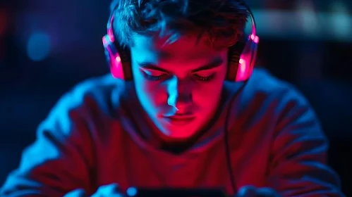 Teen Gamer in Neon Light