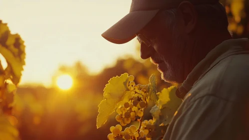 Man and Grapes at Sunset