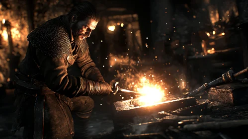 Intense Blacksmith Working on Metal
