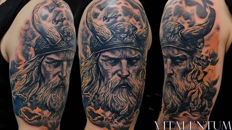 Detailed Nordic Warrior Arm Tattoo AI Image