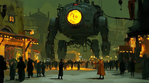 Futuristic Cityscape with Enormous Robot