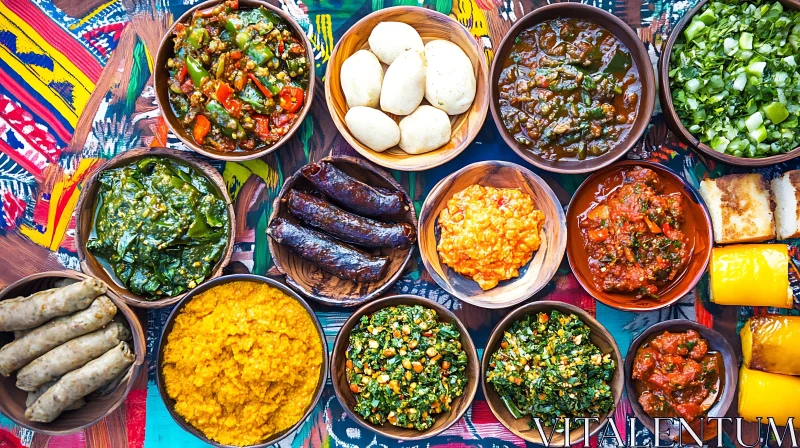 Culinary Bowls on Patterned Fabric AI Image