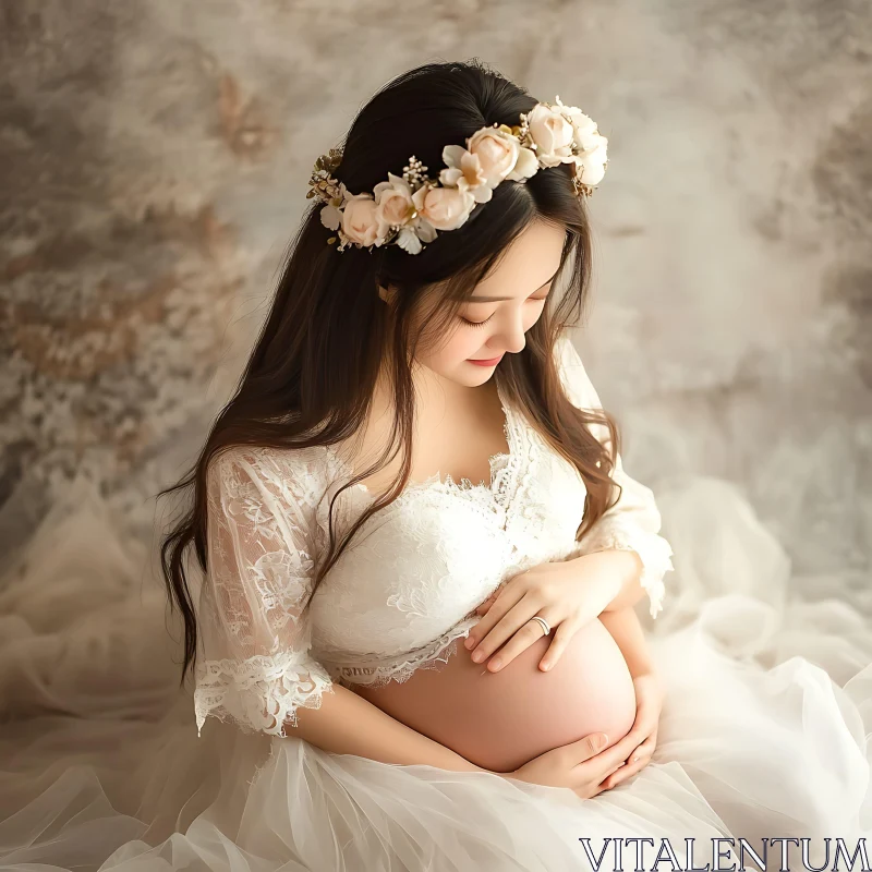 Serene Expectation: A Mother's Gentle Embrace AI Image