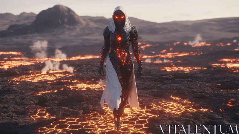 Mystic Figure on Fiery Landscape