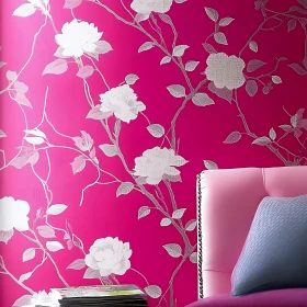 White Flowers on Pink Wallpaper Design