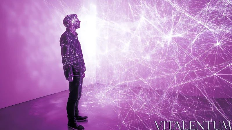 Man Contemplates Glowing Network Connections