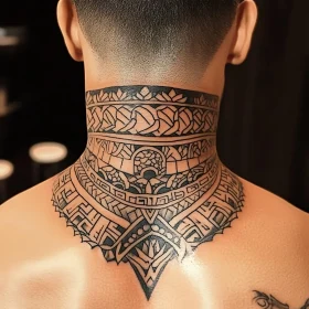 Detailed Geometric Neck Tattoo Art