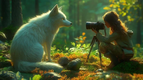 White Wolf Portrait in Forest