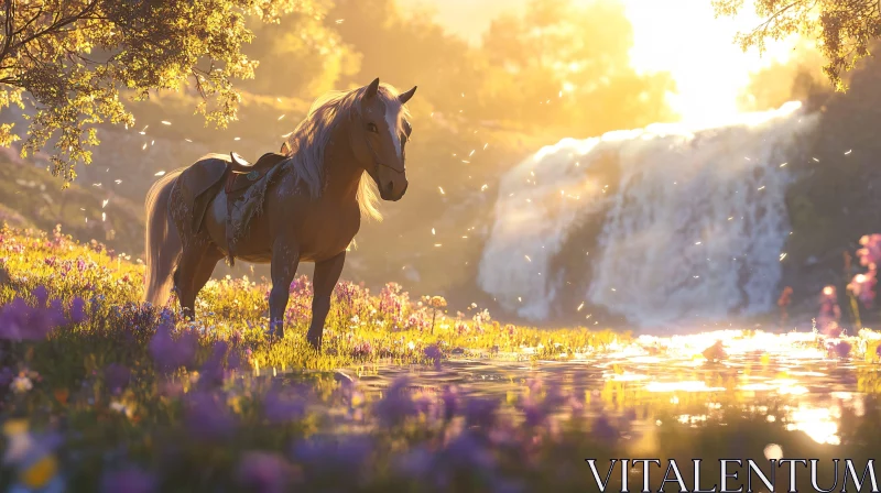 Equestrian Beauty by the Waterfall