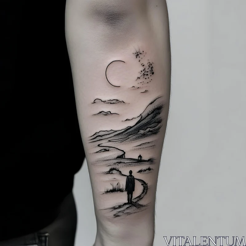 Solitary Wanderer Tattoo AI Image