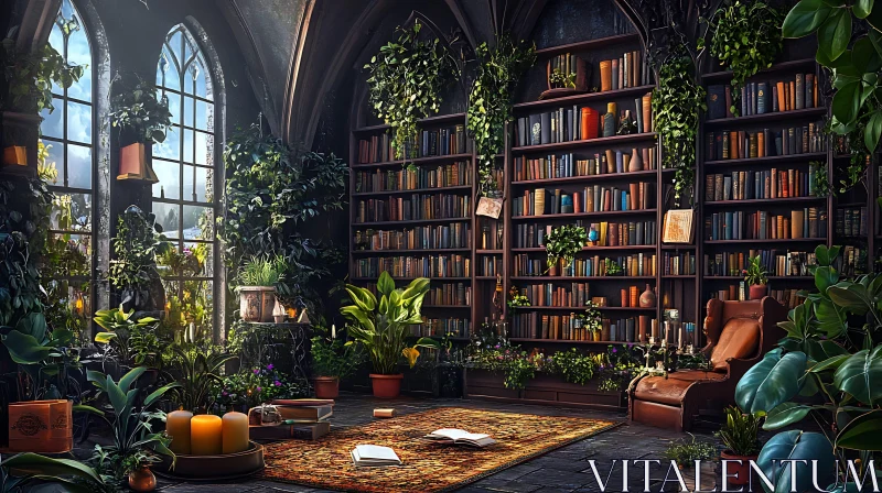 Botanical Library Ambiance AI Image