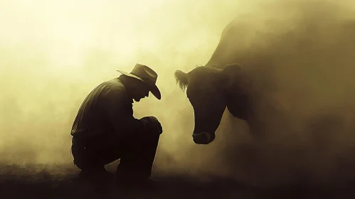 Farm Serenity: Cowboy and Cow