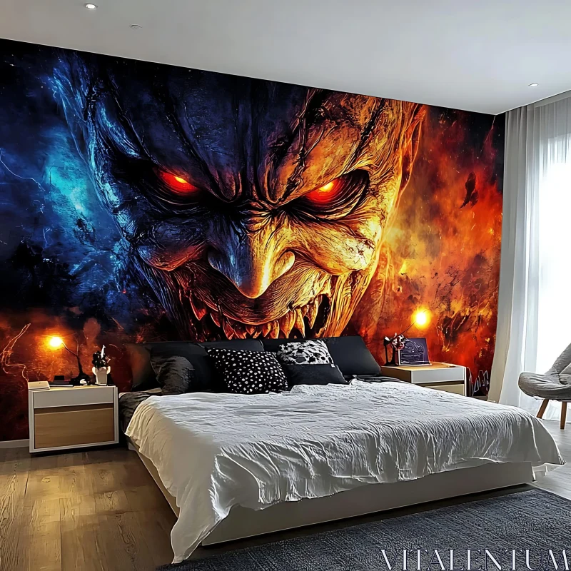 AI ART Fiery Demon Wallpaper Design for Bedroom